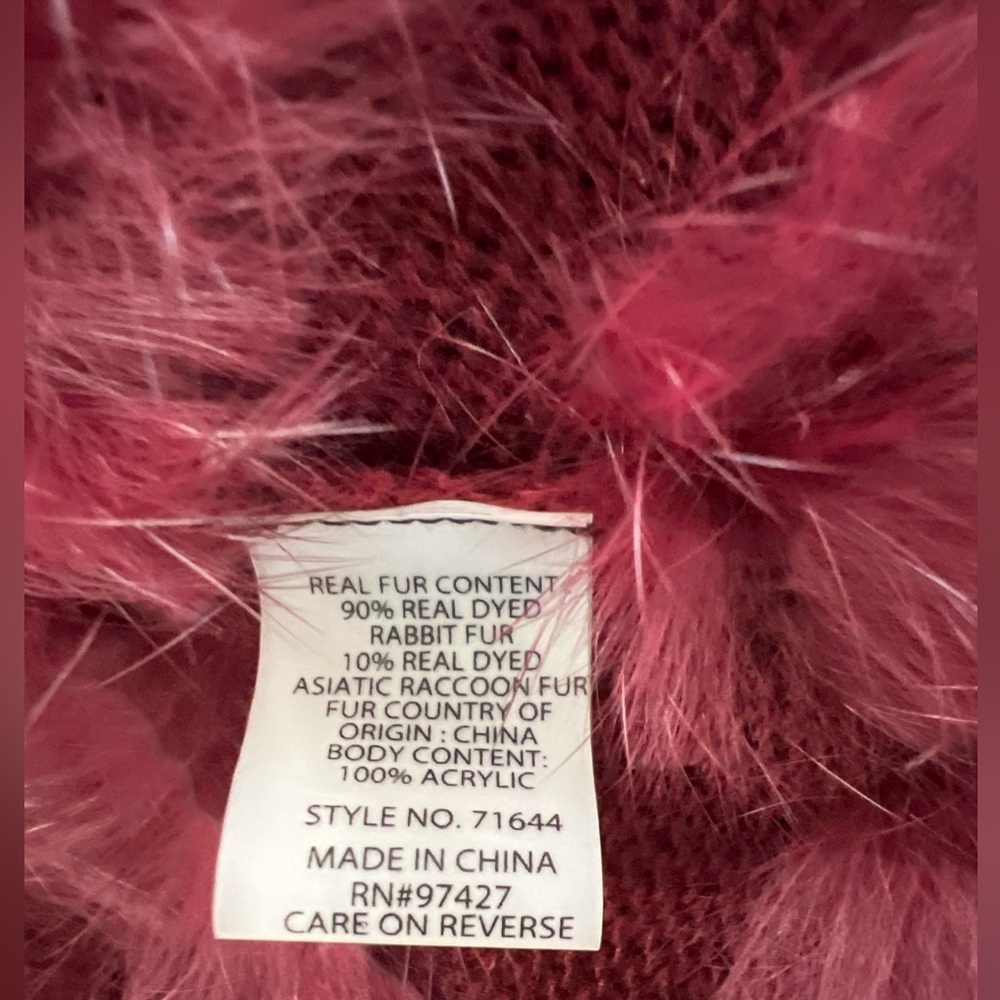 LN Dolce Cabo maroon fur cape shawl capelet one size S M L XL rabbit raccoon - Picture 4 of 7